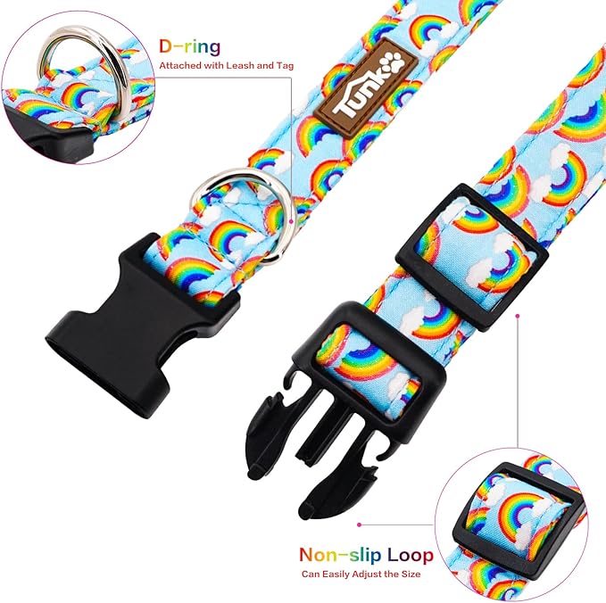 Tunkoo Pride Dog Collar Rainbow Cloud, Cute Adjustable Striped Collar with Strong Plastic Buckle - for Small Medium Large Pets, S