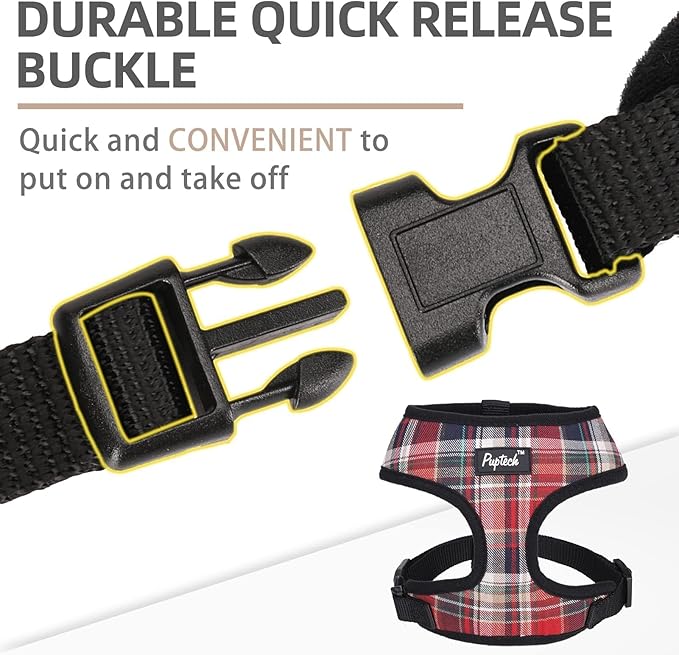 PUPTECK Soft Mesh Dog Harness and Leash Set Pet Puppy Cat Comfort Padded Vest No Pull Harnesses, Red Mixed, L