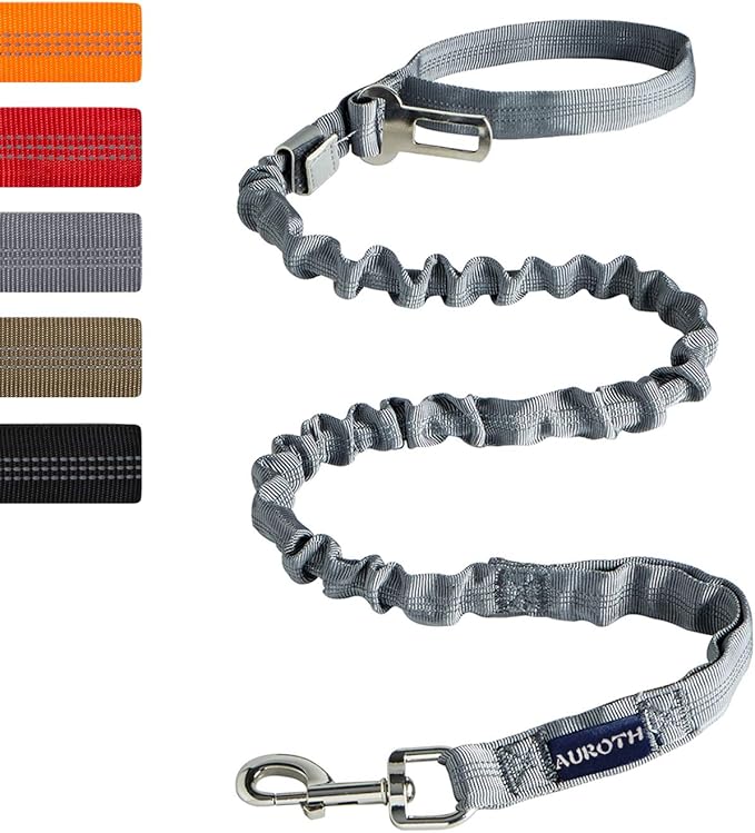 AUROTH Dog Leash Large Dogs, Heavy Duty Dog Leash Bungee, No Pull Dog Leash for Shock Absorption, Grey Dog Training Leashes for Medium Large Breed Dogs 6FT/4.5FT, 2 Padded Handles