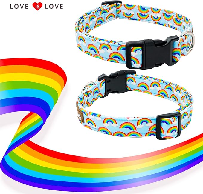 Tunkoo Pride Dog Collar Rainbow Cloud, Cute Adjustable Striped Collar with Strong Plastic Buckle - for Small Medium Large Pets, M