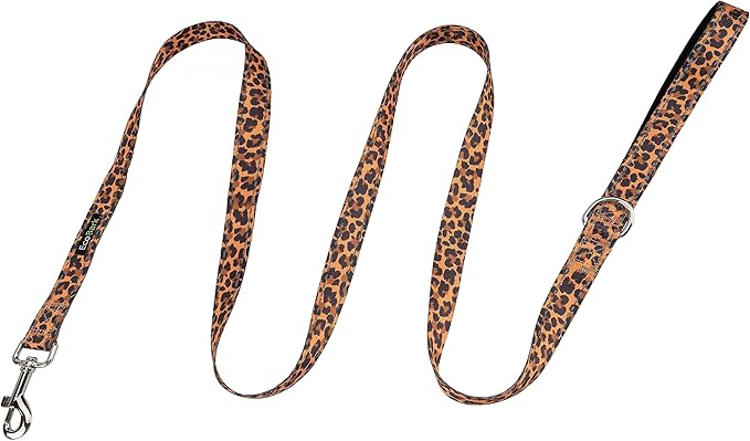 EcoBark Dog Leash - 4 FT / 5 FT / 6 FT Reflective Dog Leash- Eco-Bright Dog Leashes with Padded Handle - Strong Heavy Duty Dog Leash - Nylon Dog Leash for Medium and Large Dogs (Cheetah Dog Leash)