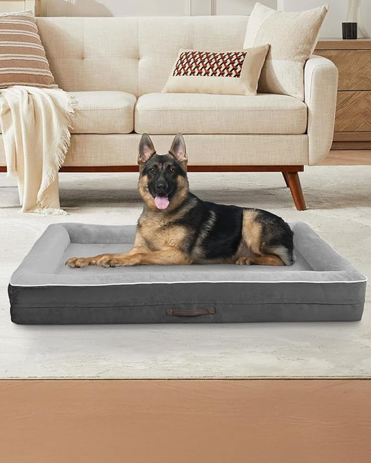 XX-Large Orthopedic Dog Couch for Giants, Waterproof & Non-Slip, Four-Sided Cushion, Gray