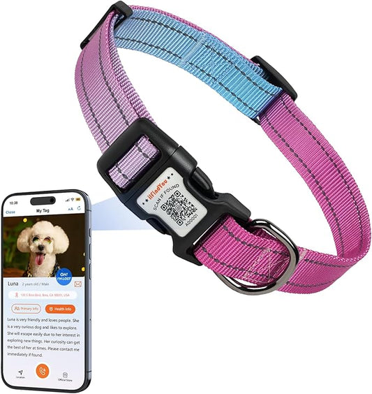 Reflective Dog Collars for Large Dogs Soft Nylon Blue-Rosered Gradient Sized L