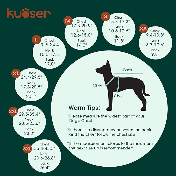 Kuoser Warm Dog Coat, Waterproof Dog Jacket for Extra Large Dogs, Adjustable Durable XL Doggie Winter Coat Reversible Cozy Puppy Cold Weather Apparel from Small to Large Breed, Green XL