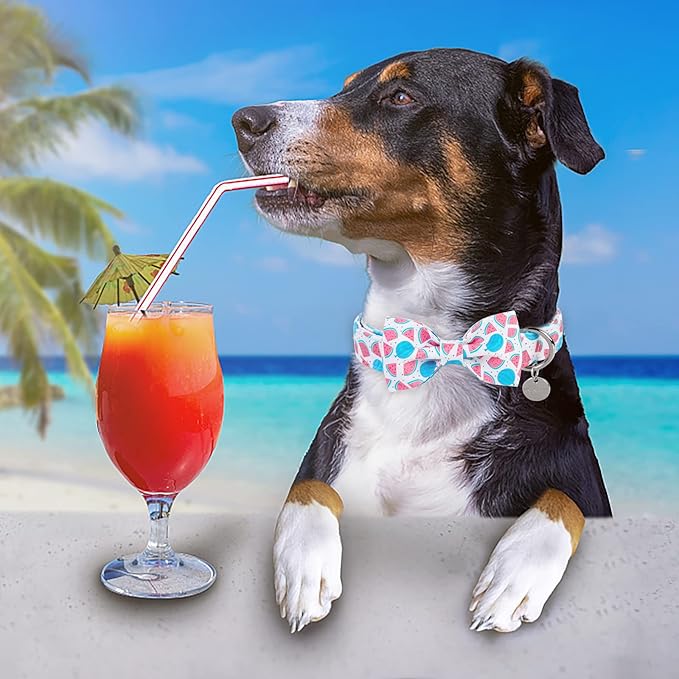 Dog Collar with Bow Tie, Durable Comfortable Cotton Cute Dog Bowtie Collar for Small Dog Girl Boy, Summer Dog Collar with Metal Buckle, S