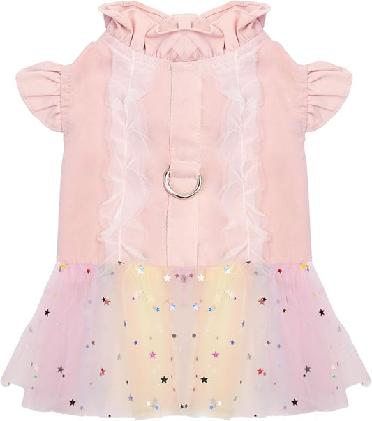 Lace Dog Dress,Dress for Small Dogs,Back Traction Buckle,Dog Clothes,Cat Apparel,Pet Skirt,Pink,L