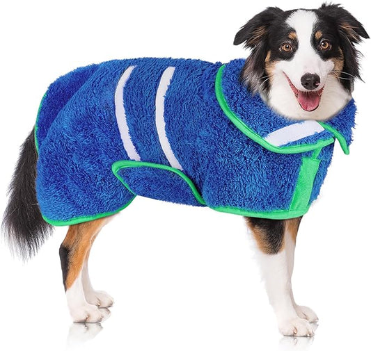 Unicorn Catcher Dog Bathrobe Super Absorbent Dog Towels for Drying Dogs Large Quick Drying Dog Robes for After Bath Soft Dog Drying Towel Adjustable Dog Drying Coat to Keep Dog Warm(S-XXL), Blue
