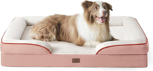 Bedsure Orthopedic Dog Bed for Large Dogs - Big Washable Dog Sofa Beds Large, Supportive Foam Pet Couch Bed with Removable Washable Cover, Waterproof Lining and Nonskid Bottom, Pink