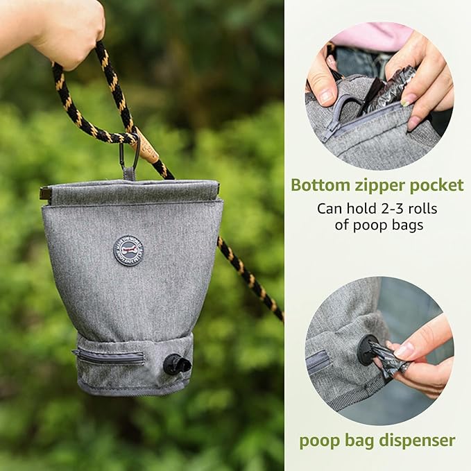 Dog Poop Bag Holder,Dog Walking Bag with Poop Bag Dispenser,Reusable Smell Proof Dog Waste Bag,Pet Poop Pouch with Magnetic Closure,Portable Dog Accessories Travel Bag for Leash,Harness &Waist