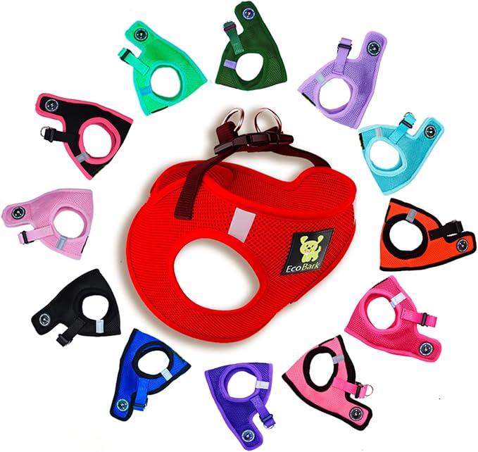 EcoBark Step in Dog Harness - Eco-Friendly Teacup Dog Harnesses for XXS, XS, and Small Dogs - Reflective and Adjustable Mini Body Halter Vest -Tiny Soft Mesh Toy Breed Harness (Red, XXXS)