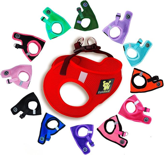 EcoBark Step in Dog Harness - Eco-Friendly Teacup Dog Harnesses for XXS, XS, and Small Dogs - Reflective and Adjustable Mini Body Halter Vest -Tiny Soft Mesh Toy Breed Harness (Red, XXXS)