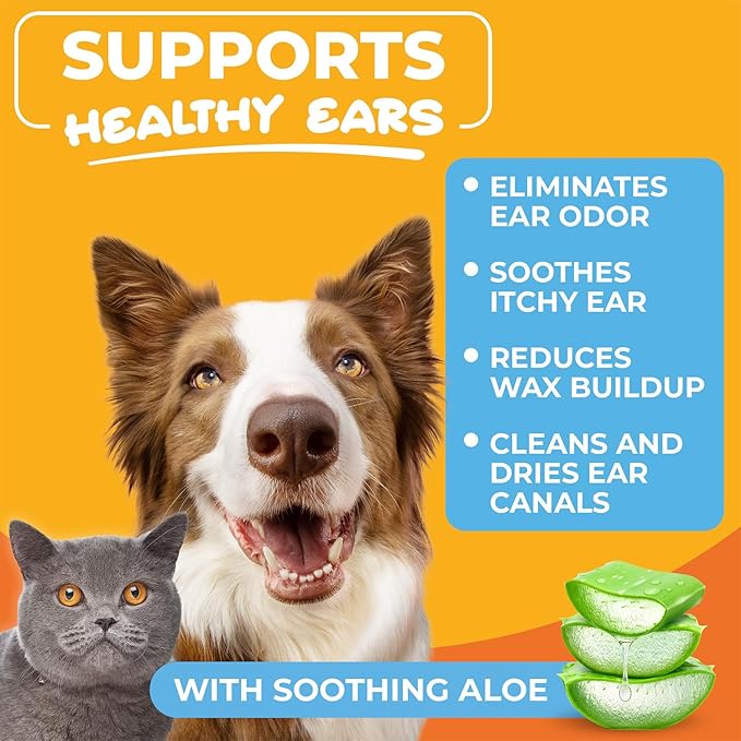 Dog Ear Cleaner Wipes – Finger Wipes for Dogs – Cleaning, Soothing, and Deodorizing Itchy Ears – Pet Ear Relief Solution - Coconut Scent