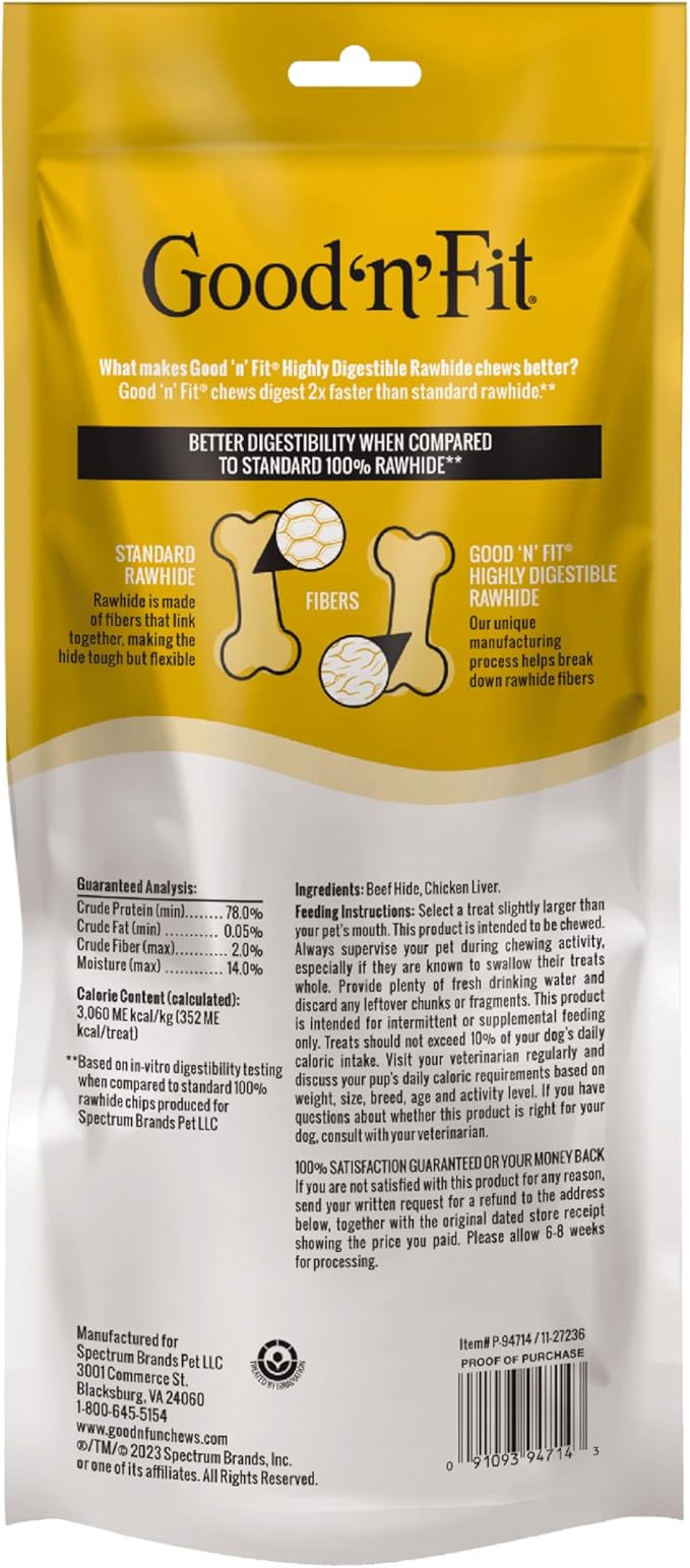 Good n Fit Large Rolls with Real Chicken Liver Flavor, 2 Count, Long-Lasting Highly Digestible Rawhide Chews for Dogs