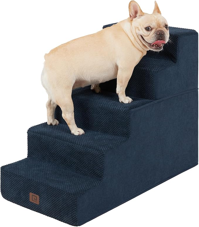 EHEYCIGA Dog Stairs for High Bed 22.5”H, 5-Step Dog Steps for Bed, Pet Steps for Small Dogs and Cats, Non-Slip Balanced Pet Ramp Indoor, Navy Blue