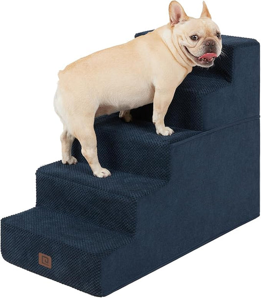 EHEYCIGA Dog Stairs for High Bed 22.5”H, 5-Step Dog Steps for Bed, Pet Steps for Small Dogs and Cats, Non-Slip Balanced Pet Ramp Indoor, Navy Blue