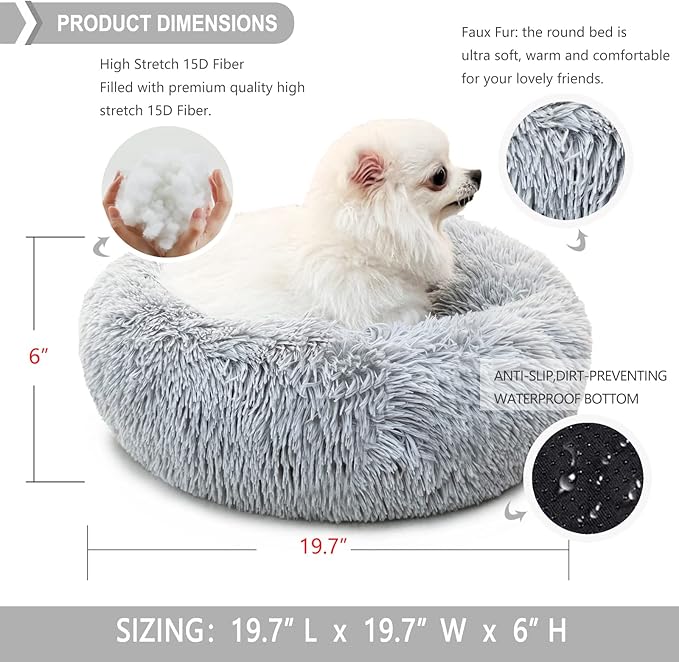 nononfish Cute Plush Dog Bed for Small Dogs, 19 inches Anti Anxiety Puppy Bed, Washable, Fits up to 15 lbs