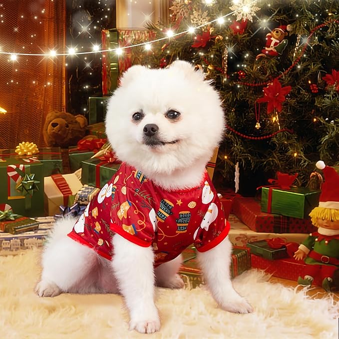6 Pieces Christmas Dog Clothes for Small Dogs, Soft and Breathable Pet Shirt, Winter Puppy Kitten Vest Printed Dogs Shirts, Christmas Snowman Santa Claus Reindeer Dog T-Shirts for Pet Cats