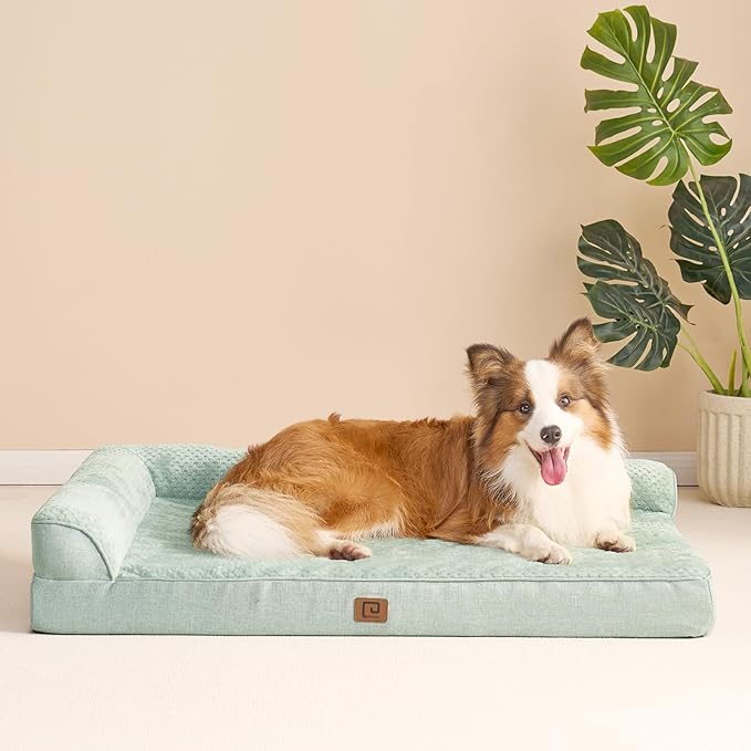 EHEYCIGA Memory Foam Dog Bed XLarge Sized Dogs, Extra Large Dog Bed Orthopedic with Washable Removable Cover, Waterproof XL Pet Bed Couch for Crate, 41x27x6 Inches, Greyish Green