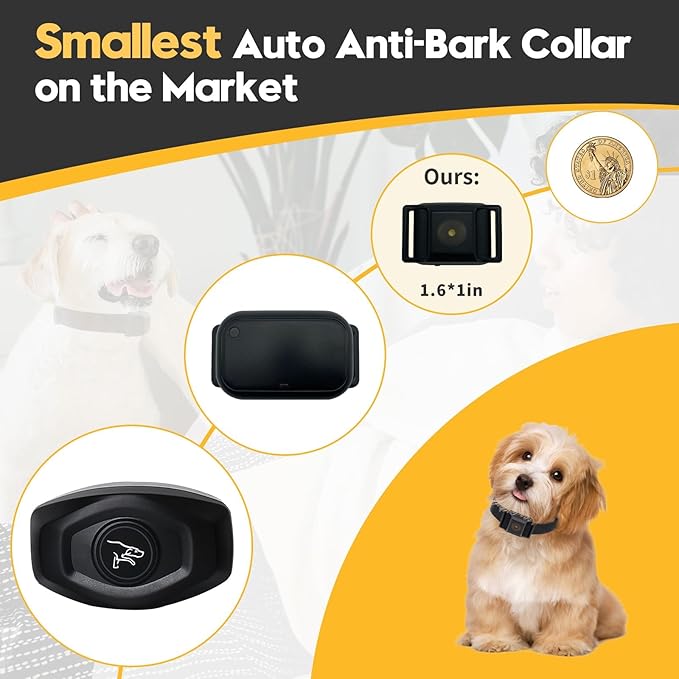Tiniest Bark Collar for Small Dogs 5-15lbs, Only 1.6 * 1in & 0.42oz, No Shock with Vibration &Sound, Extra Small & Rechargeable, 5 Sensitivity Levels（Black）