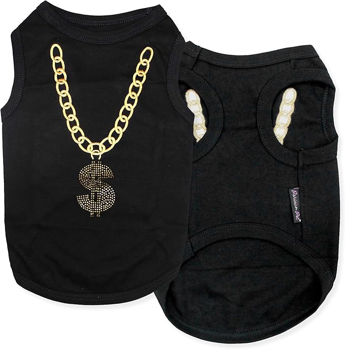 Parisian Pet Dog Tshirt - Embroidered “ Bling $ “ Dog Shirt - 100% Cotton and Breathable Dog Tank Top- Sleeveless Dog Tee Shirts - Machine Washable Dog Shirt for Large Dogs - Pet Vest - XL