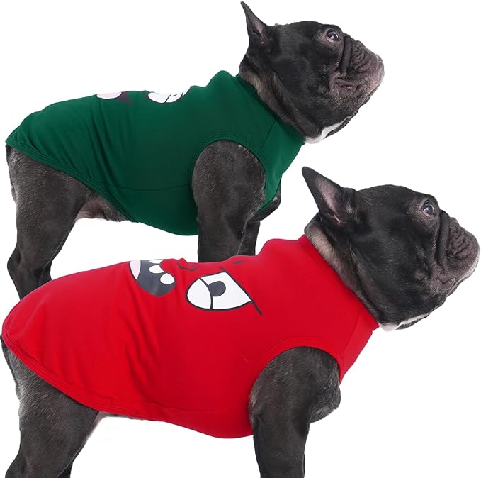 IECOii 2 Pack Pet Tank Top Tee Sleeveless| Medium |Summer Dog Clothes Apparel,Pet Funny Costume Doggy T-Shirts Clothing for Small Dog Puppy Outfit Keep Body Heat Hot Weather Daily Walk, Red+Green