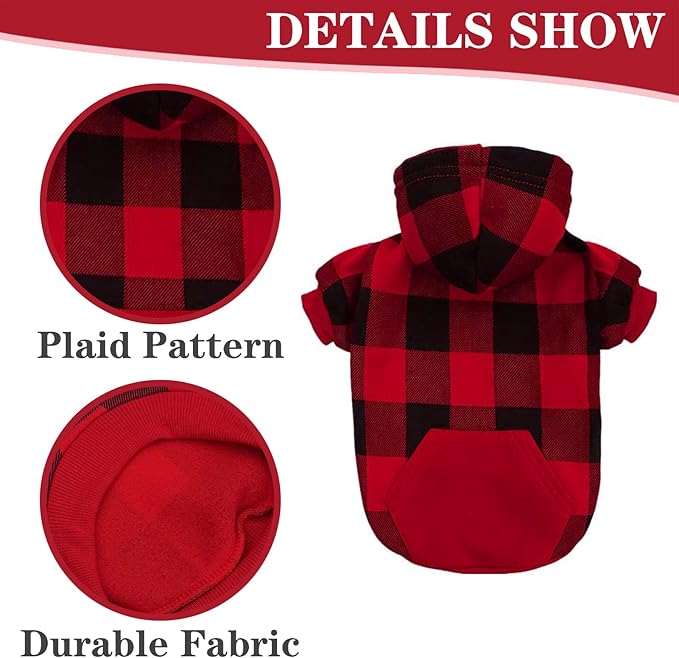 EXPAWLORER Plaid Dog Hoodie - British Style Warm Dog Sweater Shirt with Leash Hole,Pitbull Clothes Outfits,Winter Coat Apparel for All Breeds Puppy Girl Boy-Cat Apparel