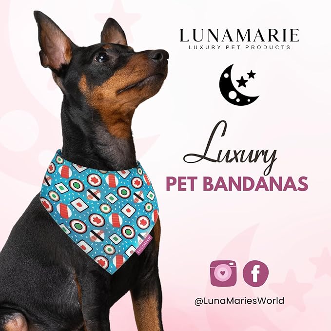 Luxury Pet Birthday Bandanas -Premium & Silky Poly Fabric | 100% Handmade | Custom Shape Dual Layered (Sushi, Small)