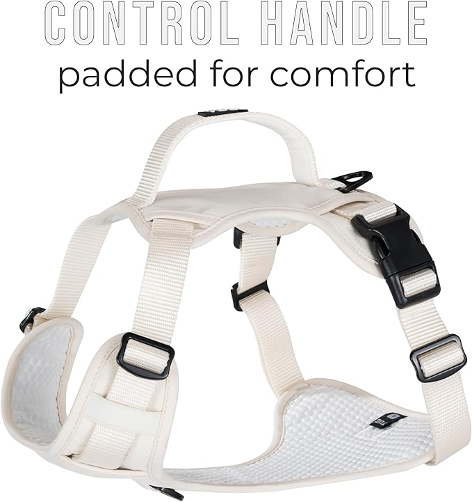 TUG Dog Harness with 2 Leash Connection Points | Adjustable, Padded, Lightweight | Handle on Back | No-Pull Front Clip (XL, Cream)