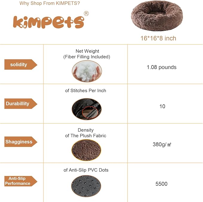 Dog Calming Beds for Small Medium Large Dogs - Round Donut Washable Puppy Dog Bed, Anti-Slip Faux Fur Fluffy Donut Cuddle Anxiety Cat Pet Bed(16'' Khaki