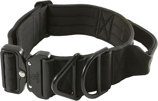 2 inch Tactical Dog Collar with Handle for Medium and Large Dogs, Mil Spec Nylon Collar, Quick-Release Metal Buckle, Neoprene Padded Inside (Large, Black)