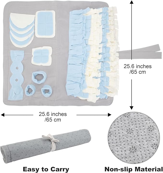 Snuffle Mat for Dogs, S Size 25.6" x 25.4" for Small Breed Dogs, Non-Slip&Durable&Machine Washable Interactive Sniff mat for Pets, Encourage Pet’s Natural Foraging Skill.