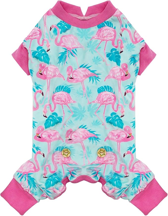 KYEESE Dog Pajamas Velvet Dog Pajamas Small Sized Dogs Soft Dogs Clothes Pjs with Flamingo Pattern Stretchy Pet Jammies Coat Comfy Pet Onesie Costume, X-Large