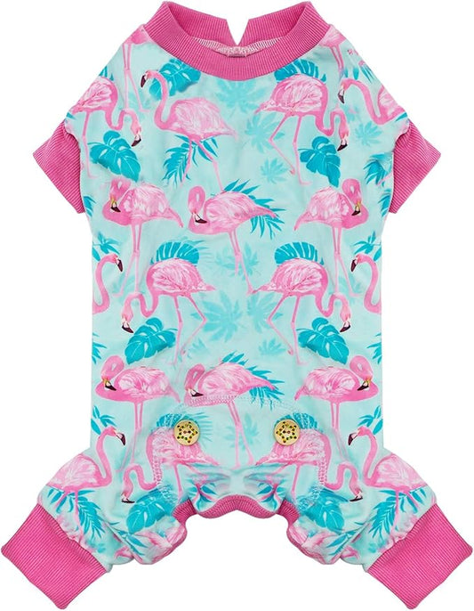KYEESE Dog Pajamas Velvet Dog Pajamas Small Sized Dogs Soft Dogs Clothes Pjs with Flamingo Pattern Stretchy Pet Jammies Coat Comfy Pet Onesie Costume, X-Large