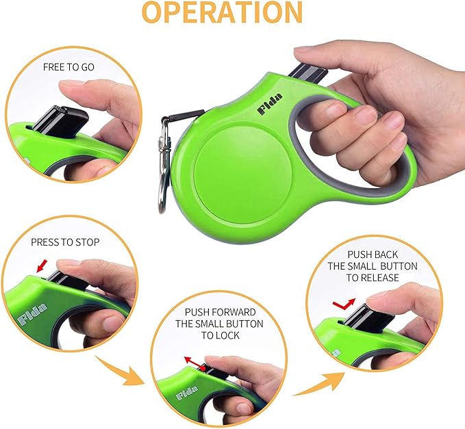 Fida Retractable Dog Leash, 10ft Heavy Duty Pet Walking Leash for X-Small Dog or Cat up to 18 lbs, Tangle Free. One-Hand Brake (X-Small, Green)