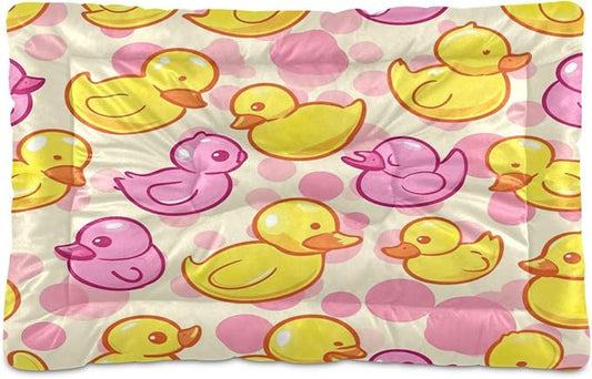 Yellow Pink Ducks Dog Cat Bed, Rectangle Comfortable Pet Bed, Ultra Soft Calming for Small Medium Dogs, 18" x 24"