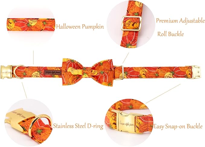 Unique style paws Halloween Dog Collar, Pumpkin Pet Collar Dog Bowtie Gift for Girl or Boy Dogs, Adjustable Dog Collar for X-Large Dogs