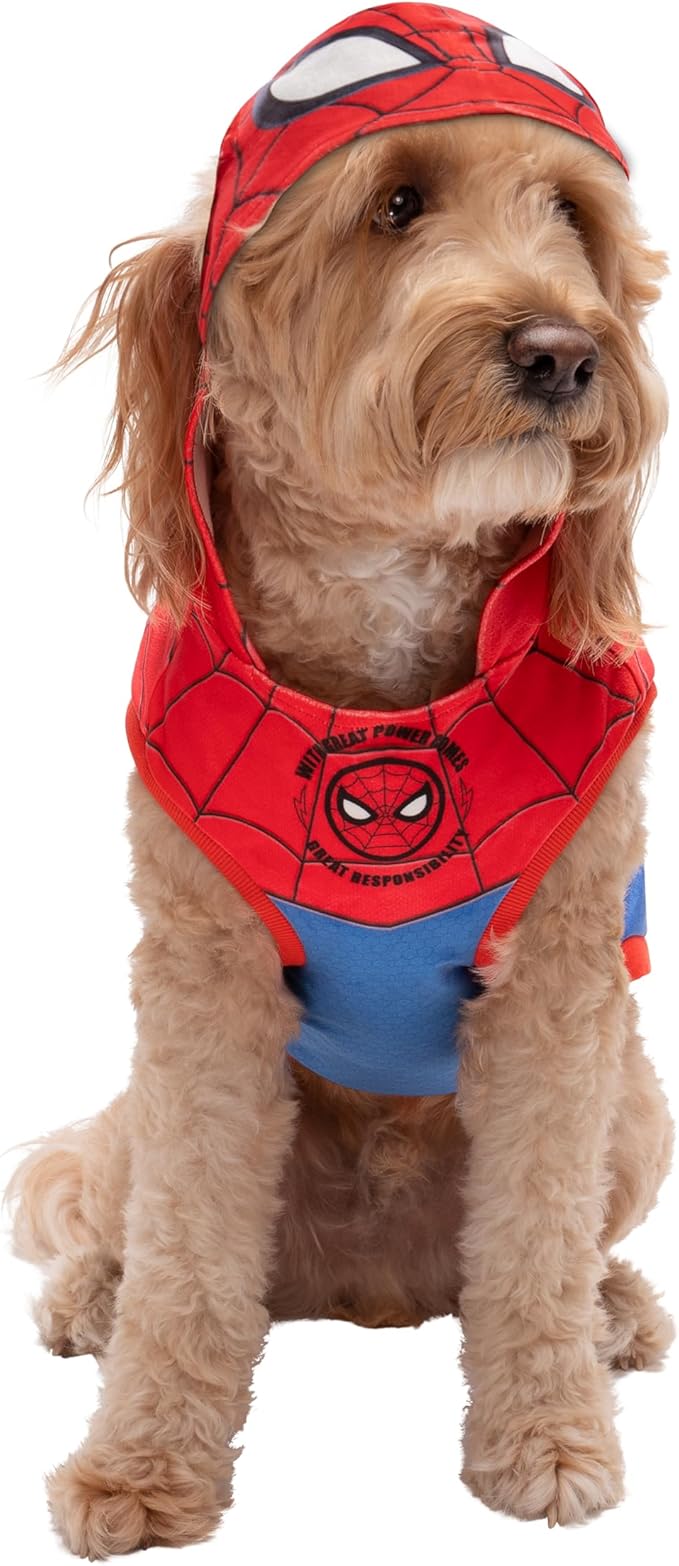 MARVEL Spider-Man Pet Hoodie - Sleeveless Hooded Pet Shirt with Costume Design (Medium)