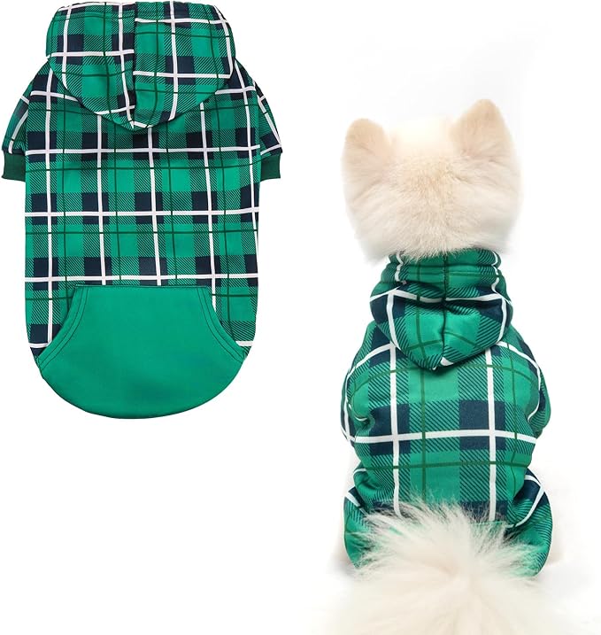 EXPAWLORER Plaid Dog Hoodie - British Style Warm Dog Sweater Shirt with Leash Hole,Pitbull Clothes Outfits,Winter Coat Apparel for All Breeds Puppy Girl Boy-Cat Apparel