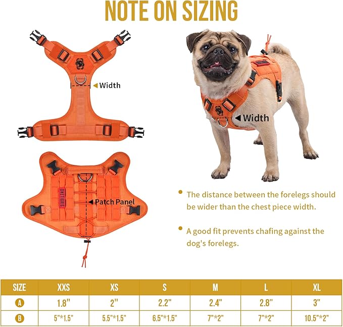 OneTigris Tactical Dog Harness Vest,No-Pull Service Dog Vest with Hook & Loop Panels,Adjustable Dog Vest Harness for Walking Hiking Training(Orange,M)
