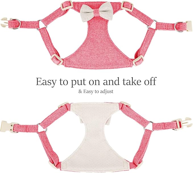 Didog Small Dog Harness Collar and Leash Set, Adjustable Lightweight Vest Harness with Cotton Soft Mesh for Small Dogs, Cats (Pink, S)