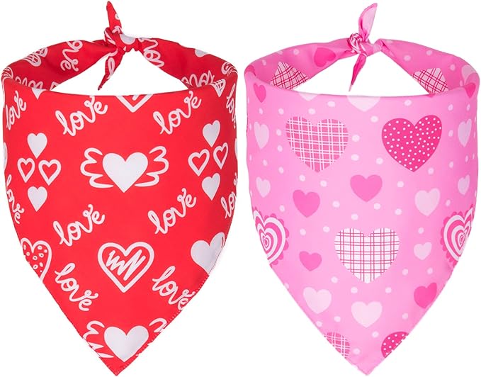 ADOGGYGO Valentine Dog Bandana, Multiple Sizes Offered, Triangle Dog Scarf Valentine Bandana for Medium Large Dogs (Large)