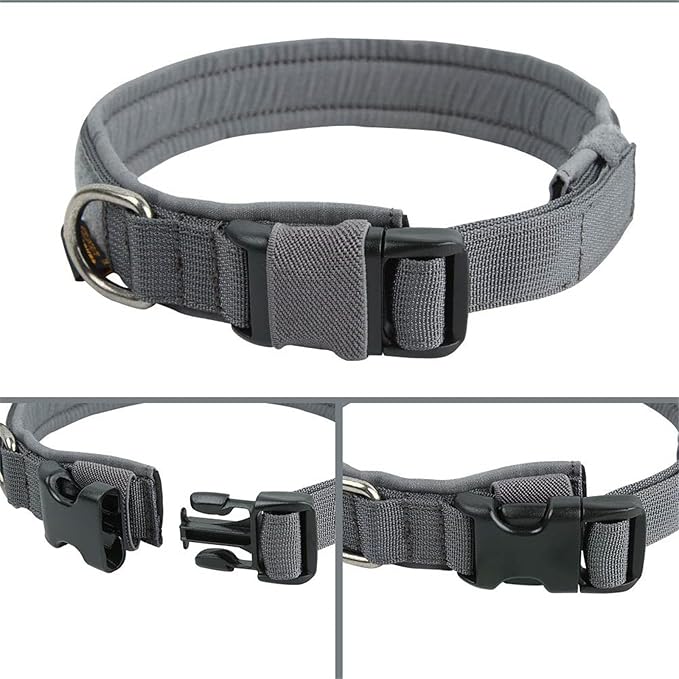 EXCELLENT ELITE SPANKER Tactical Small Puppy Dog Collar Nylon Adjustable Heavy Duty Military for Small Medium and Large Dogs Pet Soft Padded Dog Collar(Grey-S)