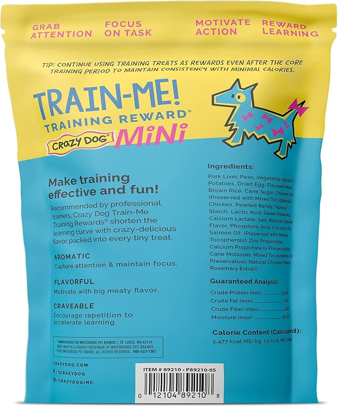 Crazy Dog Mini Train-Me! Training Treats 10 oz. Pouch, Chicken Flavor, with 500 Treats per Bag, Recommended by Dog Trainers