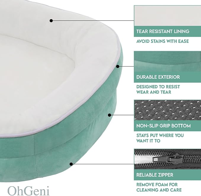 OhGeni Orthopedic Dog Couch Medium Sized Pet Beds for Fathers Gifts with Comfort Foam Support, Soft Indestructible Fabric, Machine Washable Waterproof Removable Cover, 28-Inch (Turquoise)