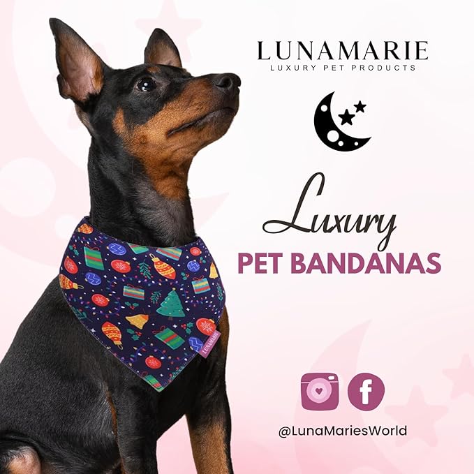 Luxury Pet Birthday Bandanas -Premium & Silky Poly Fabric | 100% Handmade | Custom Shape Dual Layered (Christmas Tree, Large)