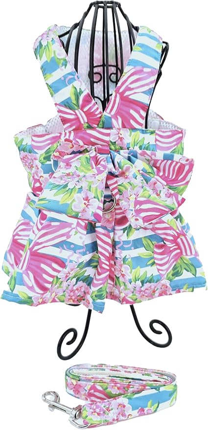Dog Dress Bow Tie Harness Leash Set Harness Dress for Small Dogs Cute Dog Pet Girl Puppy Summer Clothes for Female Bunny Clothes Yorkie Chihuahua Training Walking (Medium, VanityFur)