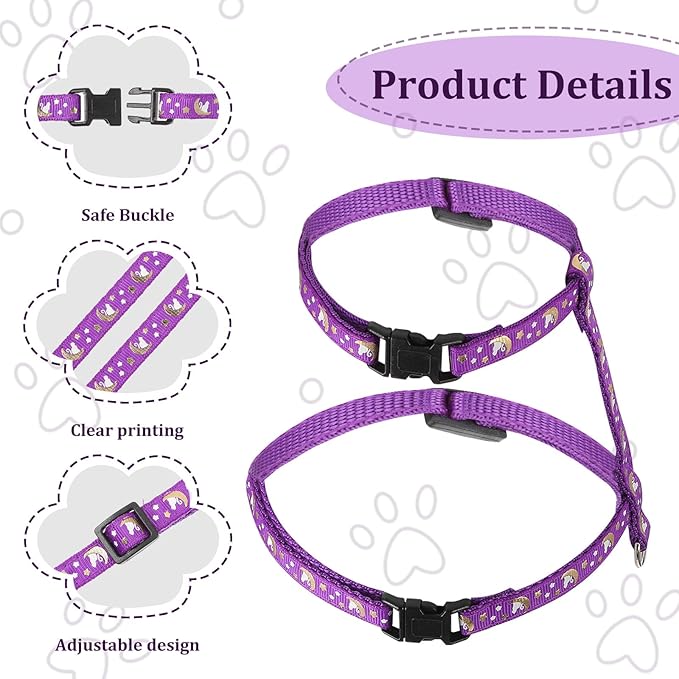 2 Pack Adjustable Cat Harness with Collar Set, Escape Proof Harness Comfortable Soft Neck Release Harnesses Glow in The Dark for Small Medium Cats