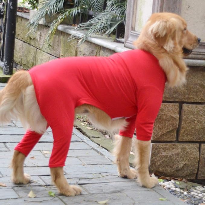 Lovelonglong Four Feet Dog Lightweight Pajamas, Pure Cotton Dog Jumpsuits 4 Legs Dog Onesies T-Shirt Stylish PJS Puppy Costume for Large Medium Small Dogs Red M