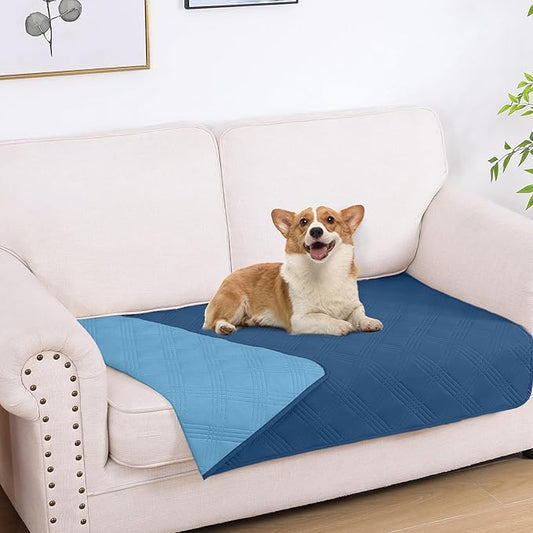 hyha Waterproof Dog Blanket, Reversible Pet Bed Blanket, Soft Sofa Couch Cover for Dogs Washable, Waterproof Pet Couch Covers for Sofa Puppy Cats Furniture Protector(30"x53", Navy Blue/Blue)