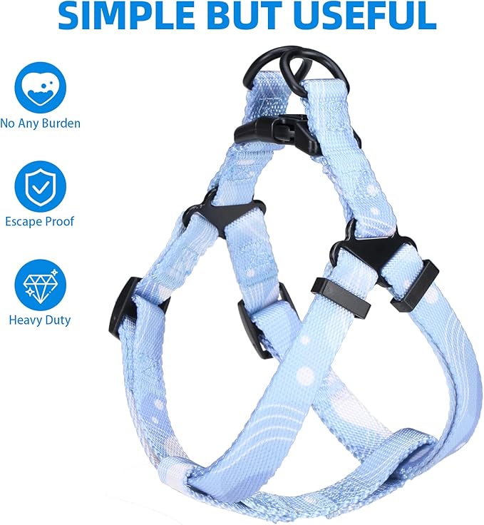 PUPTECK No Pull Dog Harness Soft Adjustable Basic Nylon Step in Puppy Vest Outdoor Walking with Leash Medium Printed Babyblue